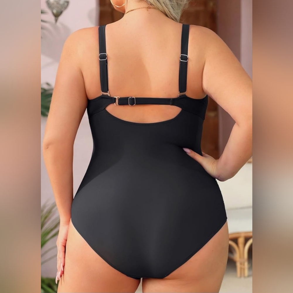 Black Scalloped One-Piece Swimsuit 18W - Picture 2 of 5